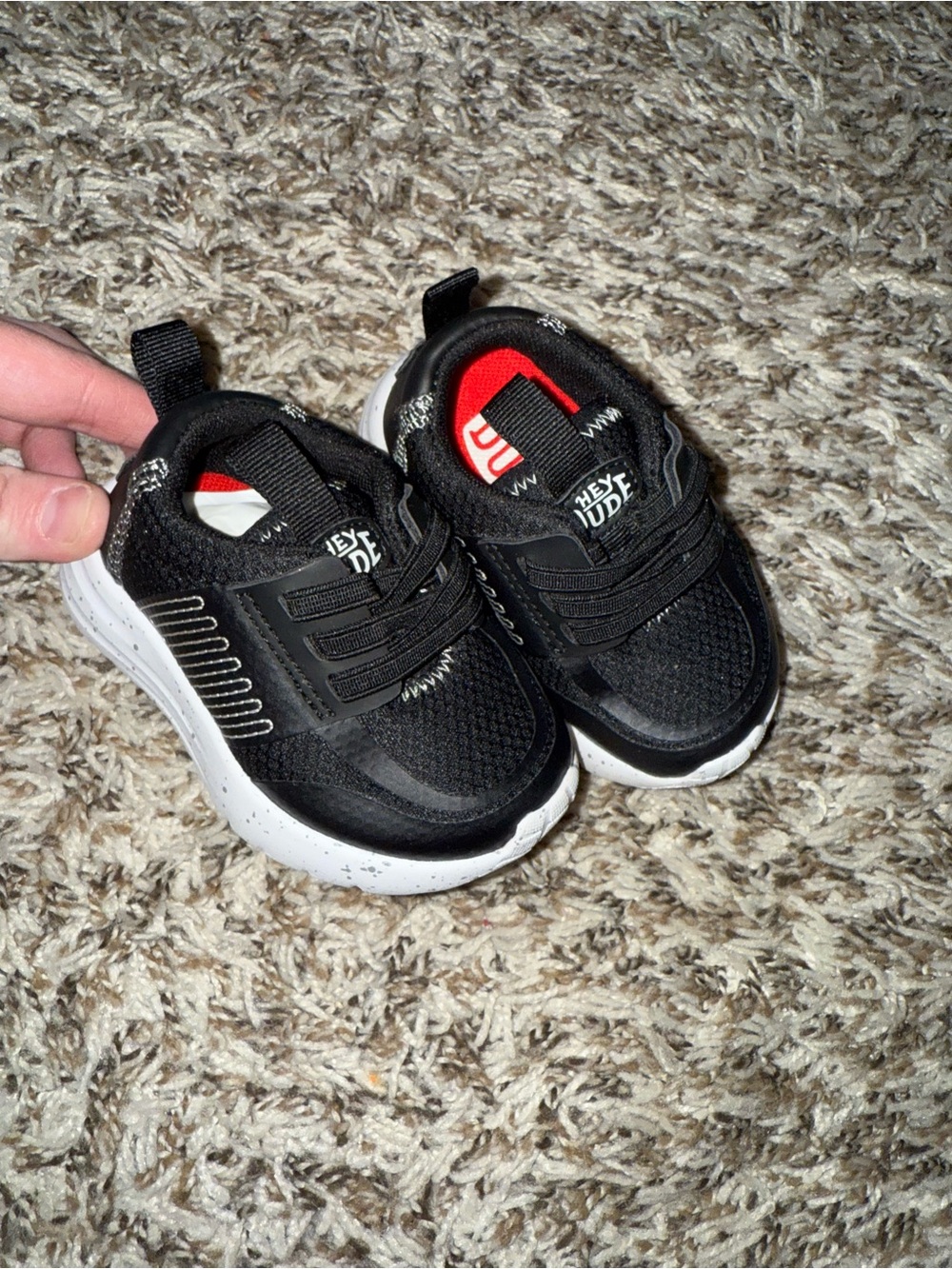 Hey Dude Black and Red Kids Sneakers with White Sole